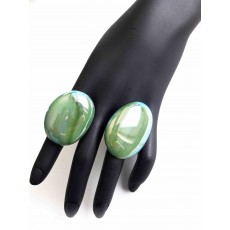 Big Statement Green Ring, Large Glass Oval Ring, Contemporary, 